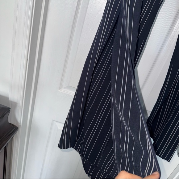 Zara Wide Leg Striped Pants L Black White Side Slit - Picture 5 of 7